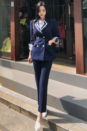 Trending New Fashion Women Professional Office Suit - Lady Blazer Slim Pants Two Piece Suit Set (D20)(TB5)