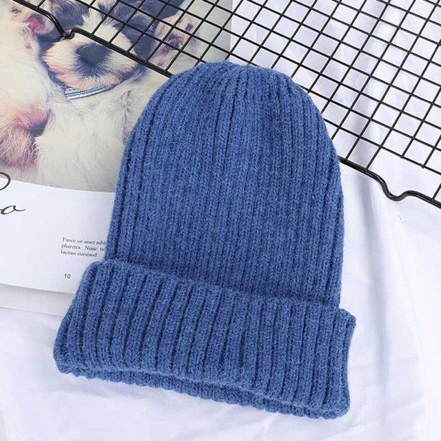 New Solid Color Wool Cotton Beanie - Striped Women innocent Winter Warm Hat (WH7)(F87)