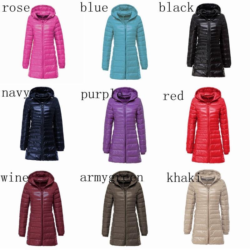Great Women's Jacket - Large Size - Long Ultra Light Down Jacket - Women Winter Warm Windproof Coat (D23)(TB8A)(TB8B)