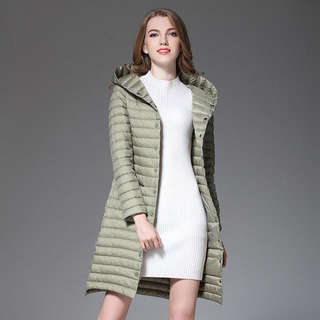 Gorgeous Winter Long Women Down Jackets - Ultra Light Down Jacket - With Hooded Single Breasted Coats (TB8A)(TB8B)