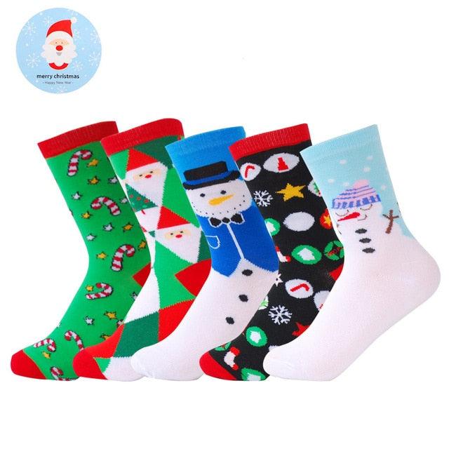 Newly Women's Snowflake Deer Printed Cotton Christmas Socks - 5PCS/Lot (D87)(3WH1)(2WH1)