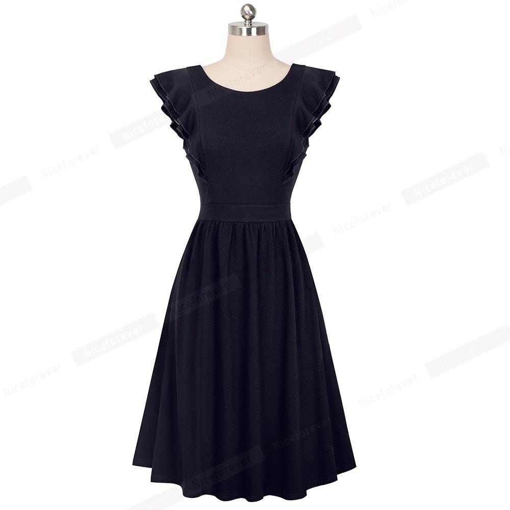 Cute Summer Retro Solid Color Ruffle Sleeve Dresses - Casual Flared Women Dress (BWM)(F20)(TP5)