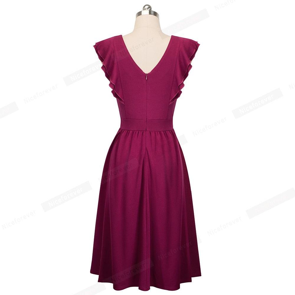 Cute Summer Retro Solid Color Ruffle Sleeve Dresses - Casual Flared Women Dress (BWM)(F20)(TP5)