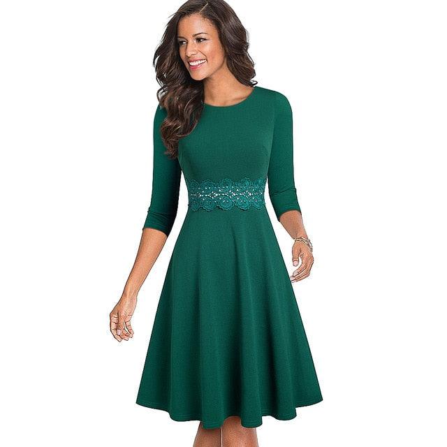 Gorgeous Vintage Elegant Embroidery Floral Dress - Lace A-Line Pinup Business Women Party Flare Swing Dress (D18)(WS06)