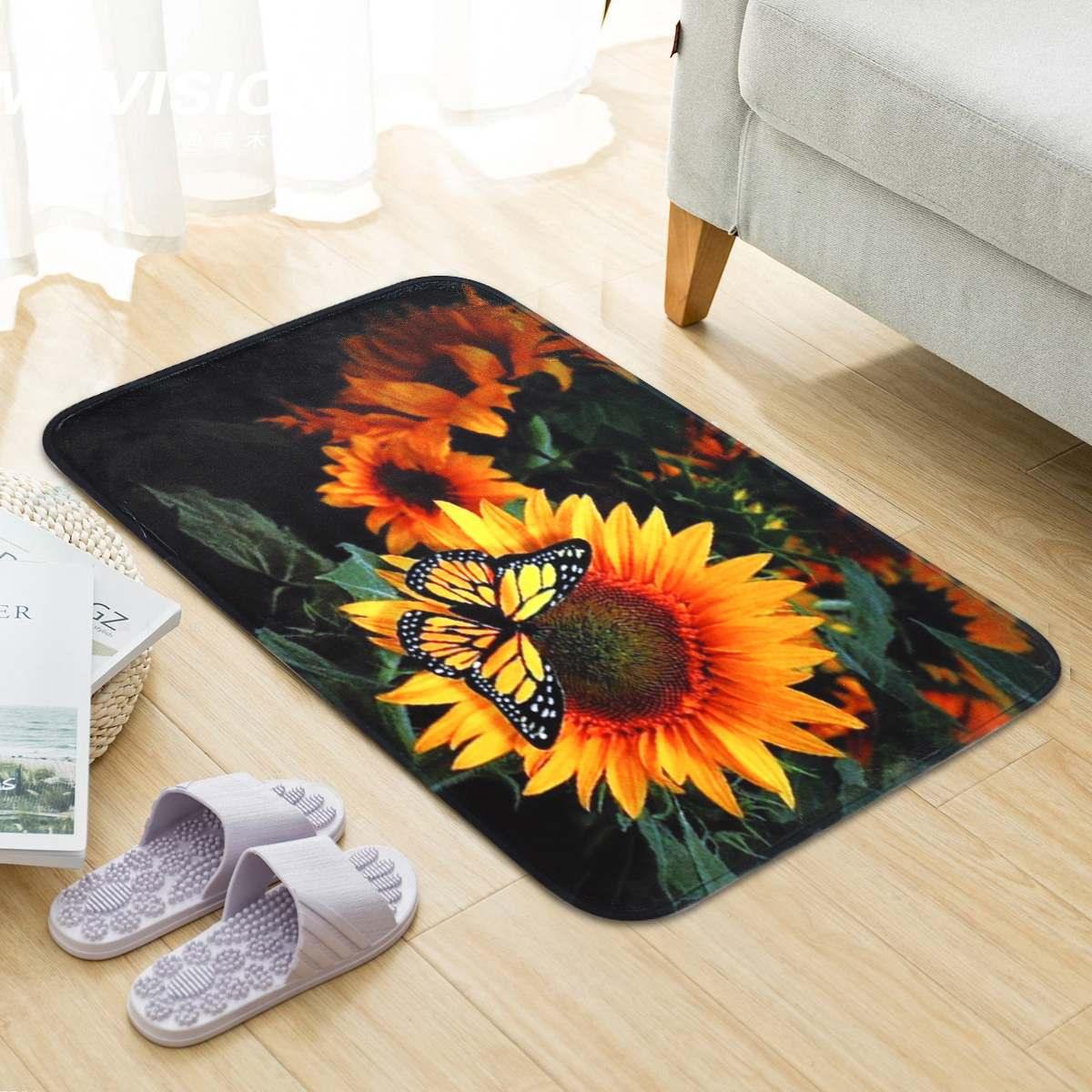 Non-slip Door Mat Carpet Butterfly Sunflower Entrance Doormat Floor Rug For Bathroom Bedroom Living Room (RU2)(RU4)(1U68)