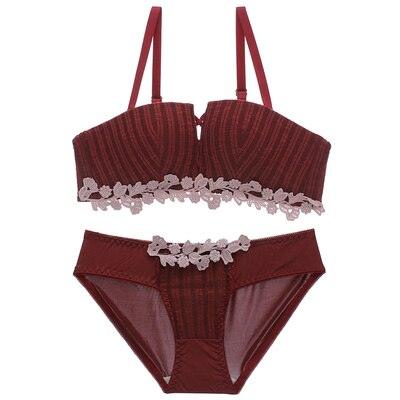 Gorgeous Women Sexy High Quality Underwear - Velvet Comfortable 1/2 Cup - Lace Underwear Set (TSB4)(F27)