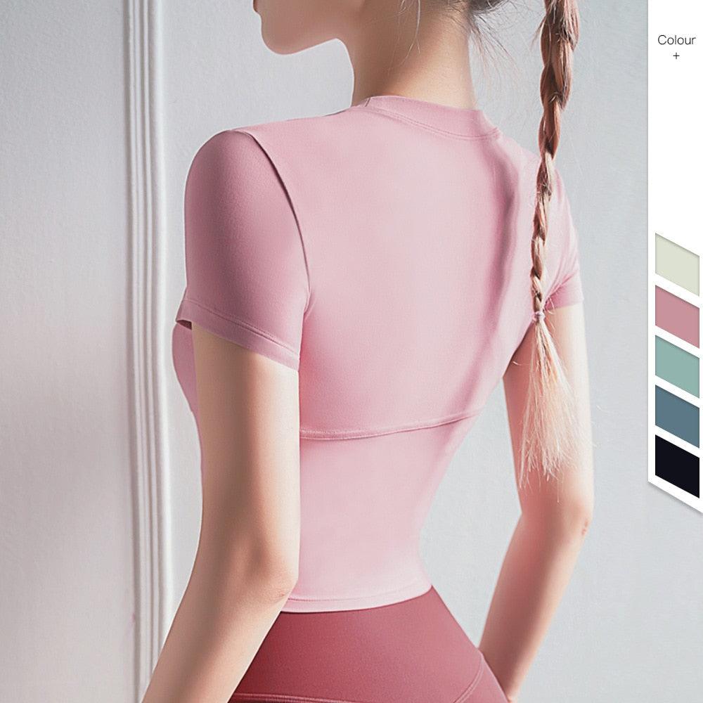 New Women Sport Gym Top - Seamless Yoga Shirts - Short Sleeve Crop Top - Women Top Running Tight T-shirt (1U24)