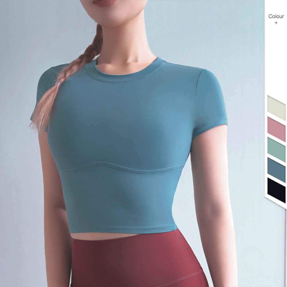 New Women Sport Gym Top - Seamless Yoga Shirts - Short Sleeve Crop Top - Women Top Running Tight T-shirt (1U24)