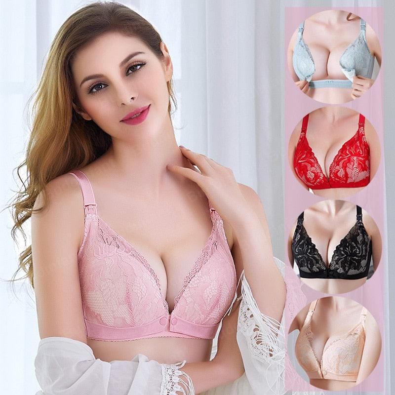 Gorgeous Nursing Bra - Plus Size Front Closure Bra - Bralettes Mother Feeding Bra - Lace Sexy Maternity Underwear (D6)(6Z2)