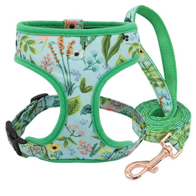 Nylon Dog Harness And Leash Set - Fashion Printed No Pull Pet Dog Harness Vest Lead (D70)(2W1)(3W1)