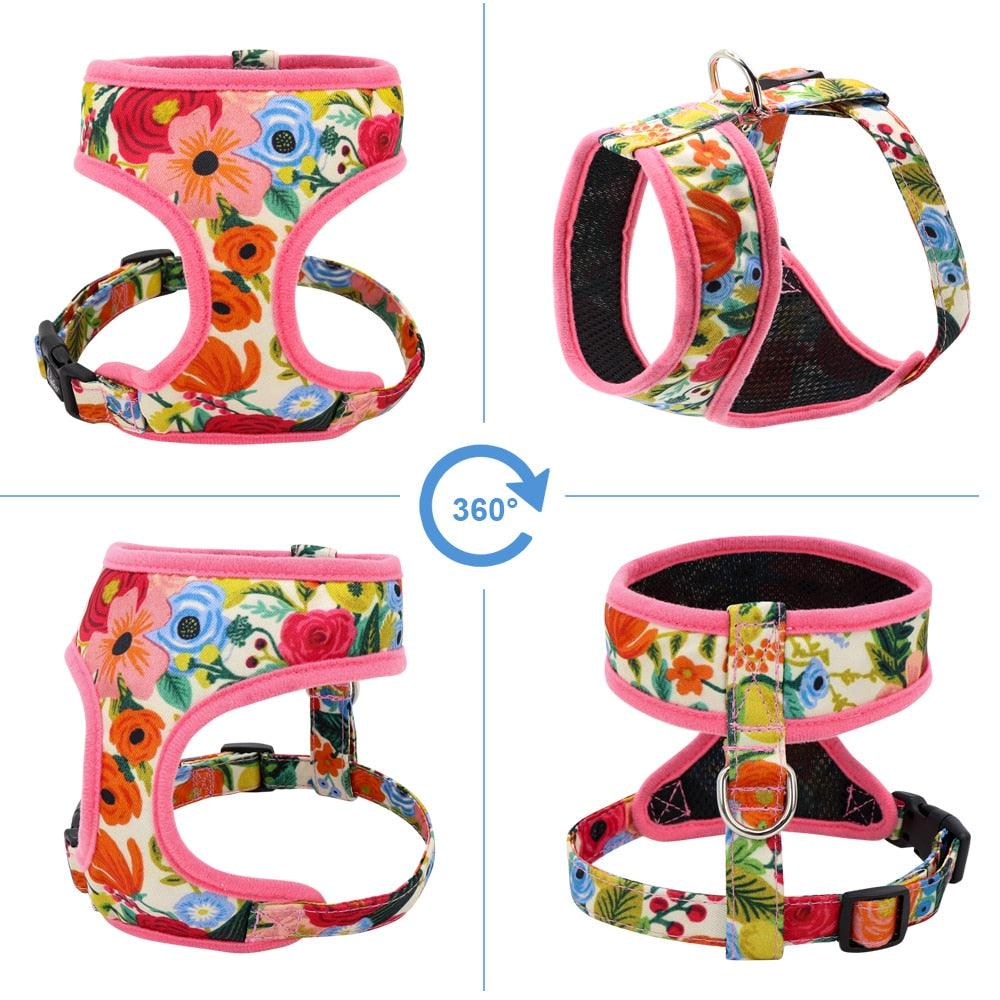 Nylon Dog Harness And Leash Set - Fashion Printed No Pull Pet Dog Harness Vest Lead (D70)(2W1)(3W1)