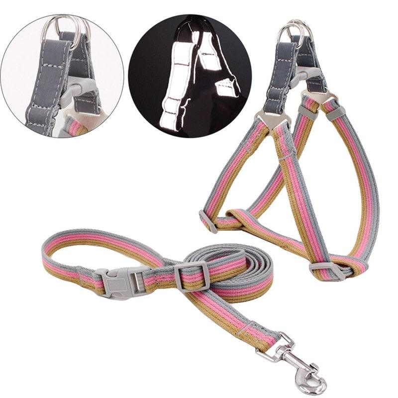 Nylon Pet Dog Harness And Leash Set - Adjustable Dog Vest Harness Running Leash Strap Belt Traction Rope (2U70)