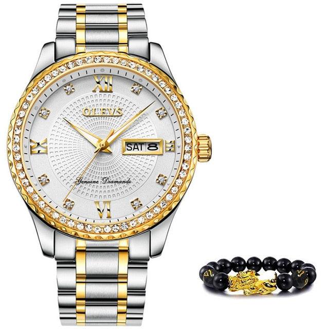 Great Men Watch - Business Diamond Luxury Movement Luminous Quartz Wristwatch - With Calendar (1U84)
