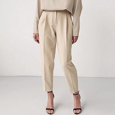 Casual High Waist Khaki Pants - Women Summer Spring Office Trousers - Zipper Pocket Solid Female Pencil Pants (BP)