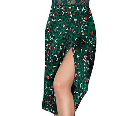 Sexy Leopard Print Long Skirts - Women High Waist Midi Skirt Bow Tie - Summer Sexy Split Wrap Skirt (BSK)