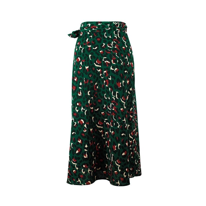 Sexy Leopard Print Long Skirts - Women High Waist Midi Skirt Bow Tie - Summer Sexy Split Wrap Skirt (BSK)