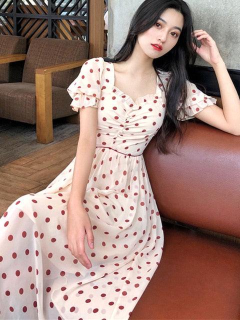 Trending Chiffon Dot Short Sleeved Women Dress - Summer French Dress (2U30)
