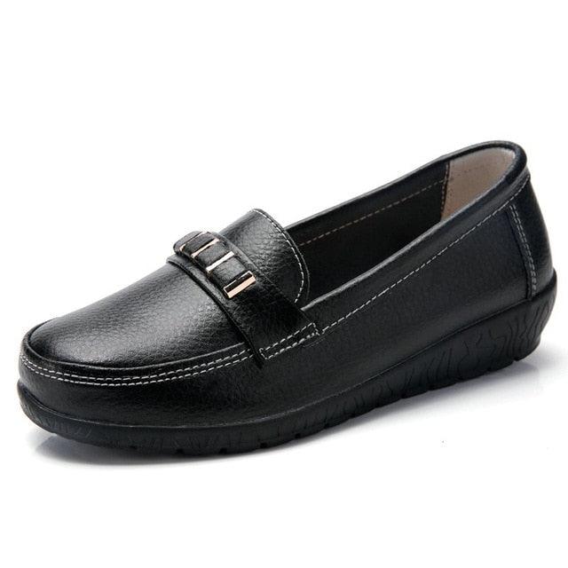 Soft Leisure Flats Women Leather Shoes - Loafers Casual Female Footwear (D40)(FS)