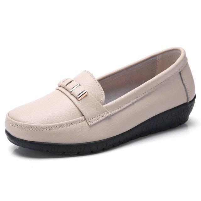 Soft Leisure Flats Women Leather Shoes - Loafers Casual Female Footwear (D40)(FS)