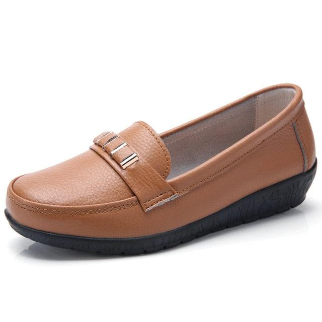 Soft Leisure Flats Women Leather Shoes - Loafers Casual Female Footwear (D40)(FS)