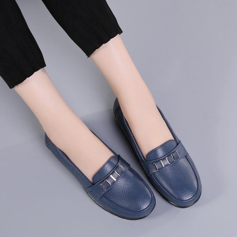 Soft Leisure Flats Women Leather Shoes - Loafers Casual Female Footwear (D40)(FS)