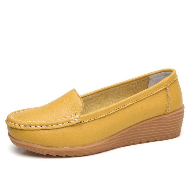Summer Women Flats Genuine Leather Shoes- Slip On Flats Shoes - Moccasins Soft Loafers Shoes (FS)