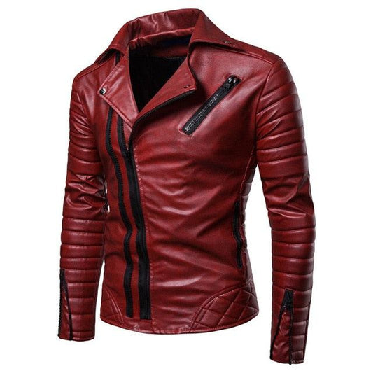 Amazing Zipper Motorcycle Leather Jacket - Stylish Striped Winter Windproof PU Leather Jackets (D100)(TM3)(CC1)
