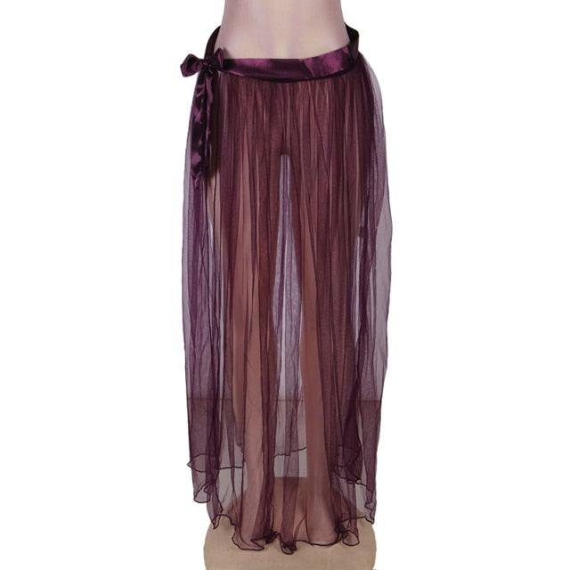 Great Transparent Lace Up Mesh Split Skirt Women Floor Length Long Maxi Skirts Sexy Street Style A Line Long Overskirt (TSL1)(TSB2)(TSB4)(1U29)