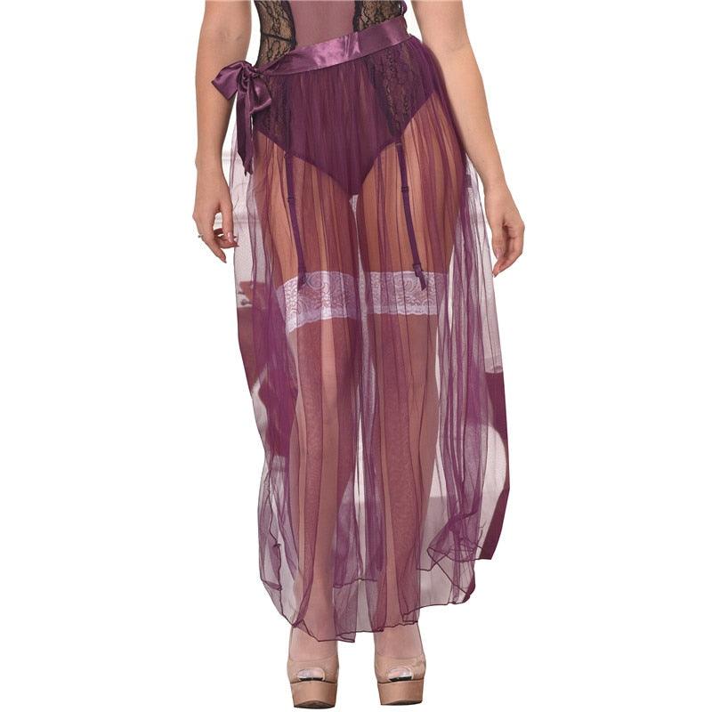 Great Transparent Lace Up Mesh Split Skirt Women Floor Length Long Maxi Skirts Sexy Street Style A Line Long Overskirt (TSL1)(TSB2)(TSB4)(1U29)