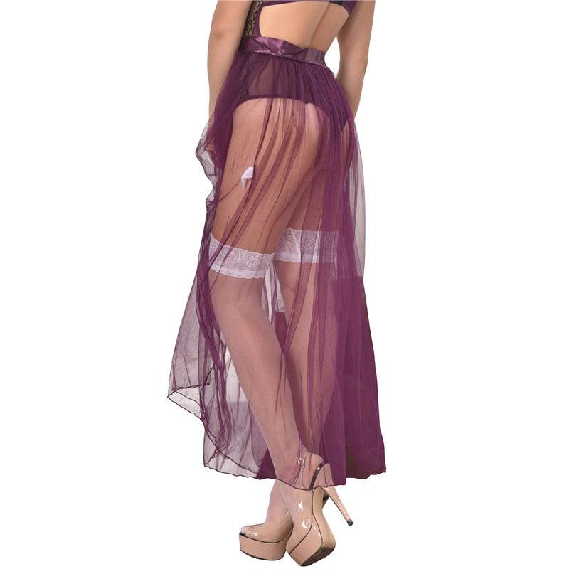Great Transparent Lace Up Mesh Split Skirt Women Floor Length Long Maxi Skirts Sexy Street Style A Line Long Overskirt (TSL1)(TSB2)(TSB4)(1U29)