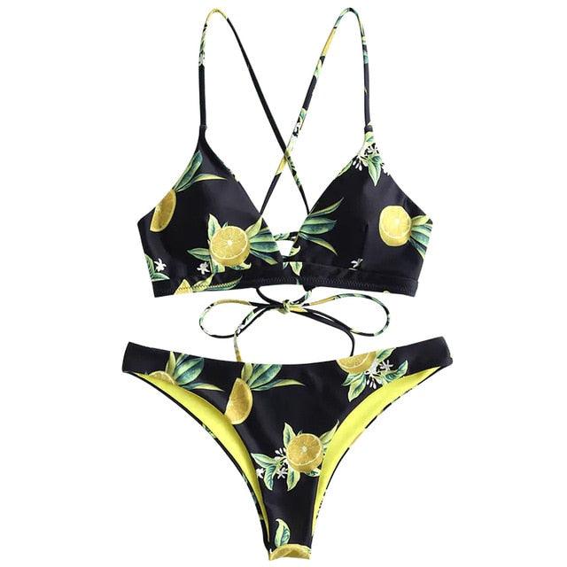 Cute Orange Printed Bikini Set- Sexy Women Swimwear - New Push Up Bathing Suit - Female Brazilian Bikini Set (1U26)