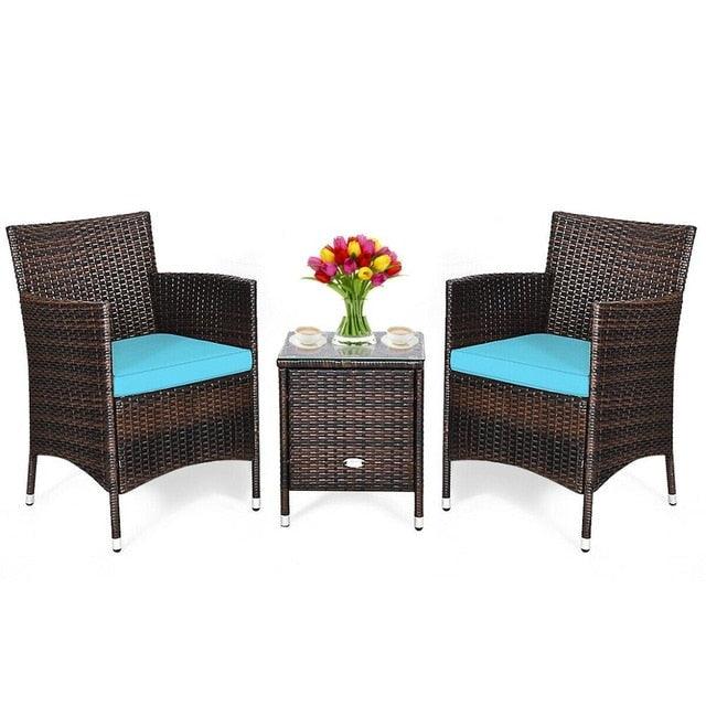 Outdoor 3 PCS Rattan Wicker Furniture Sets Chairs Coffee Table Garden (FW1)(FW2)(1U67)