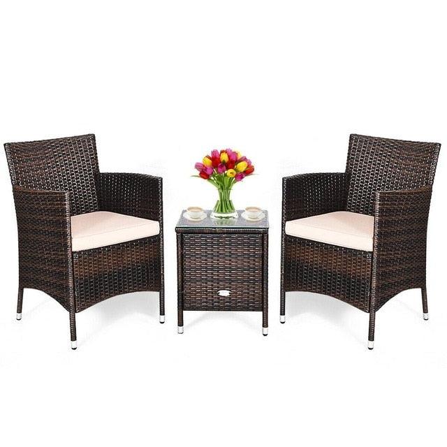 Outdoor 3 PCS Rattan Wicker Furniture Sets Chairs Coffee Table Garden (FW1)(FW2)(1U67)