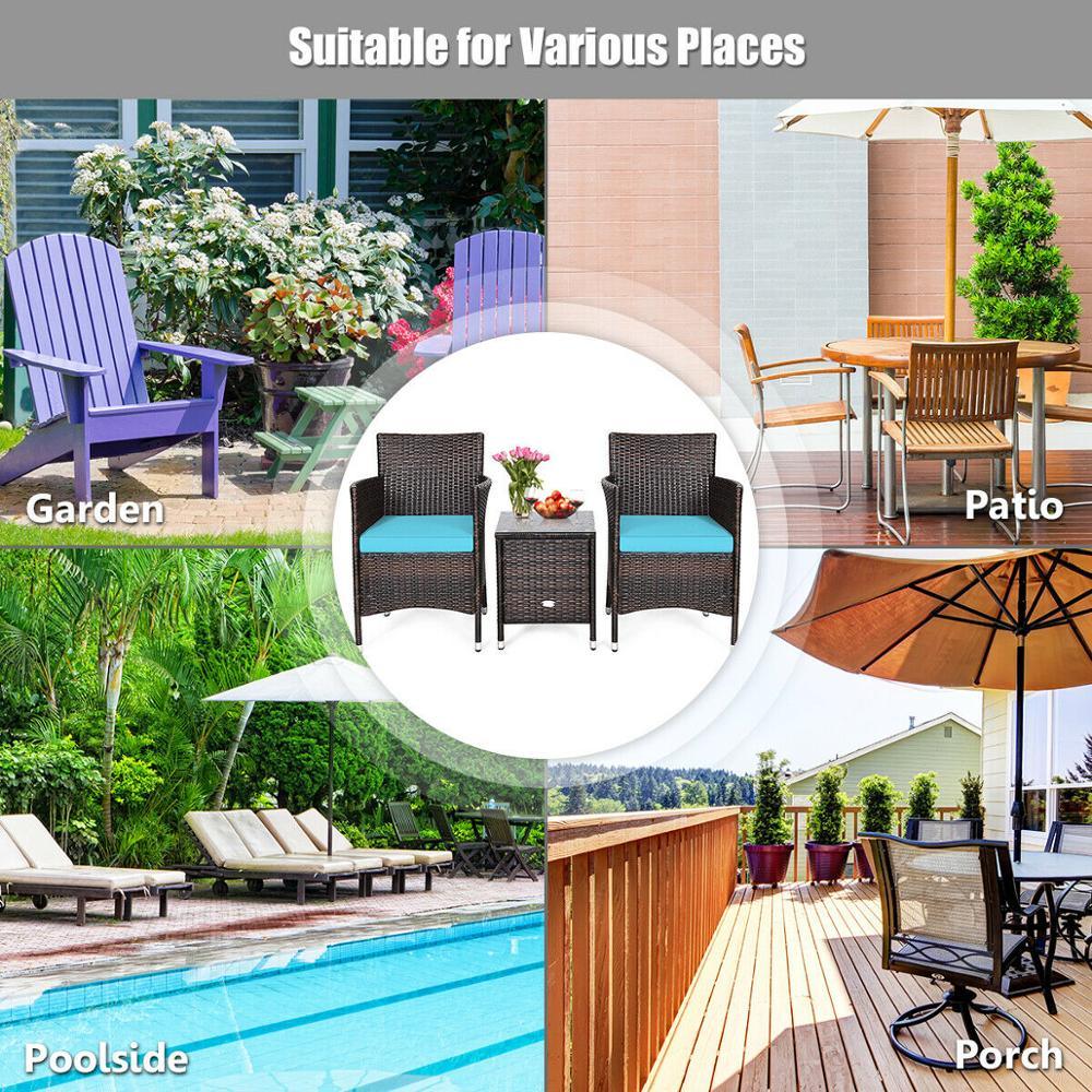 Outdoor 3 PCS Rattan Wicker Furniture Sets Chairs Coffee Table Garden (FW1)(FW2)(1U67)
