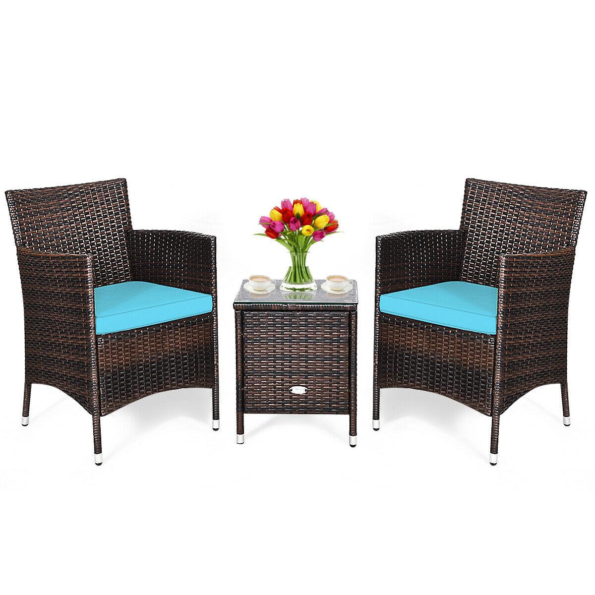 Outdoor 3 PCS Rattan Wicker Furniture Sets Chairs Coffee Table Garden (FW1)(FW2)(1U67)