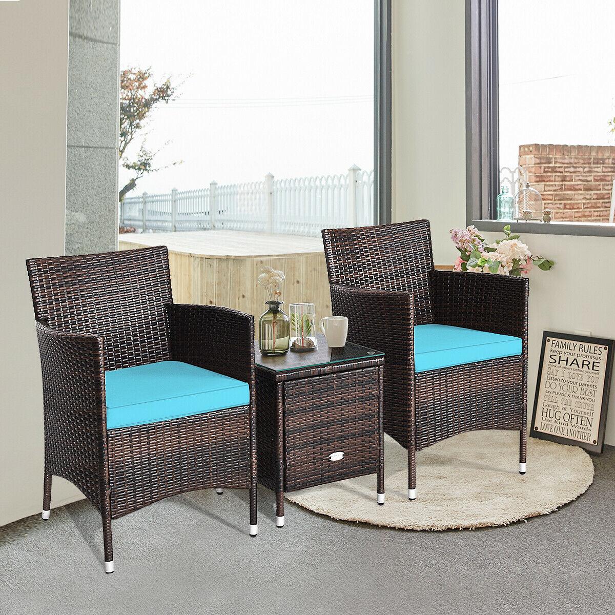 Outdoor 3 PCS Rattan Wicker Furniture Sets Chairs Coffee Table Garden (FW1)(FW2)(1U67)
