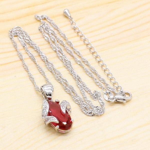 Great Oval Red Dark Sky Blue Green Stones Necklace Pendant Jewelry (5JW)(F81)