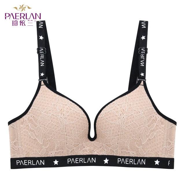 Cute Wire Free Non-Sponge Slim Cup Lace Floral Bra - Seamless Large Size Breasts Push Up Women Underwear 3/4 Cup (TSB3)(F27)