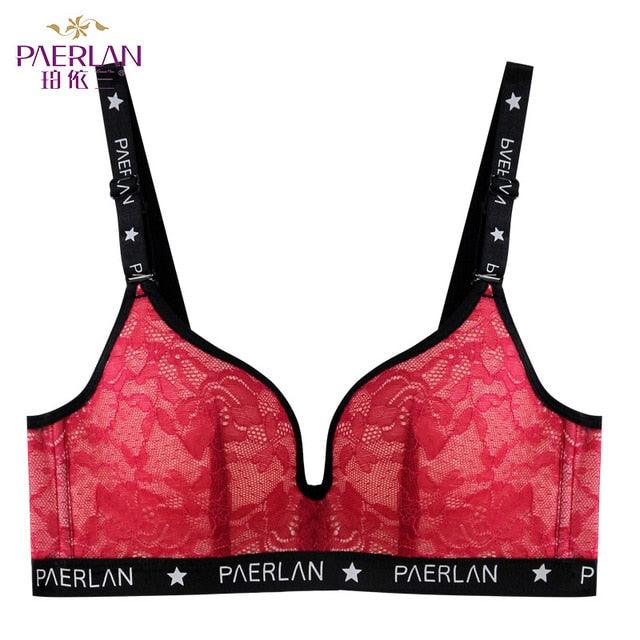 Cute Wire Free Non-Sponge Slim Cup Lace Floral Bra - Seamless Large Size Breasts Push Up Women Underwear 3/4 Cup (TSB3)(F27)