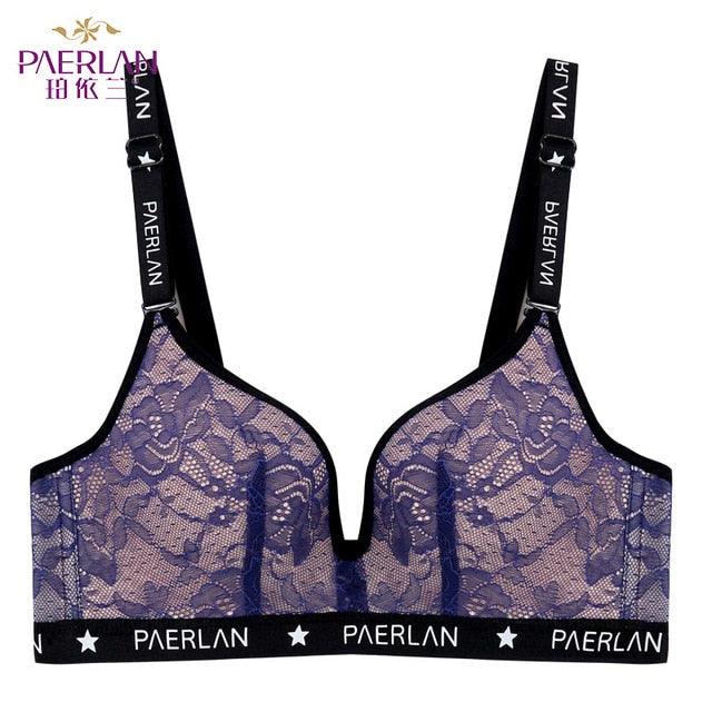 Cute Wire Free Non-Sponge Slim Cup Lace Floral Bra - Seamless Large Size Breasts Push Up Women Underwear 3/4 Cup (TSB3)(F27)