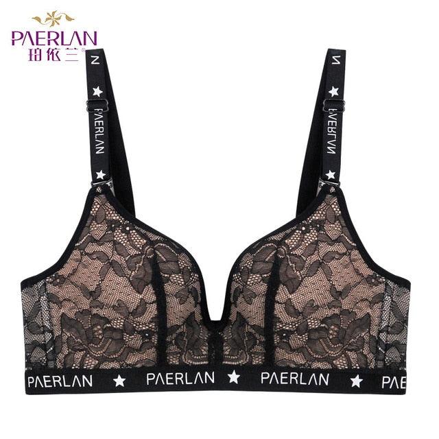 Cute Wire Free Non-Sponge Slim Cup Lace Floral Bra - Seamless Large Size Breasts Push Up Women Underwear 3/4 Cup (TSB3)(F27)