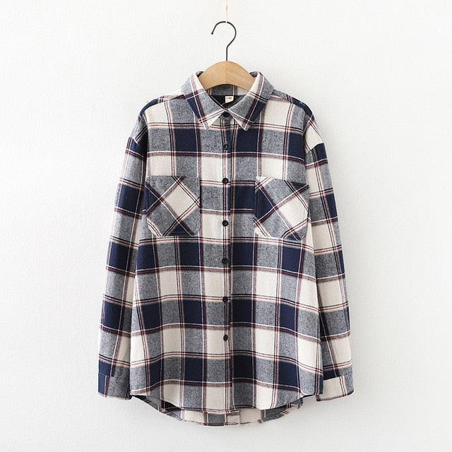 New Arrival Women Blouse -Long Sleeve Plaid Shirt - Turn Down Collar - Button Up (TB4)