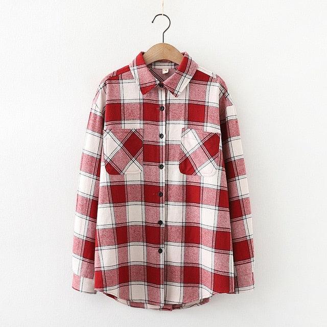 New Arrival Women Blouse -Long Sleeve Plaid Shirt - Turn Down Collar - Button Up (TB4)