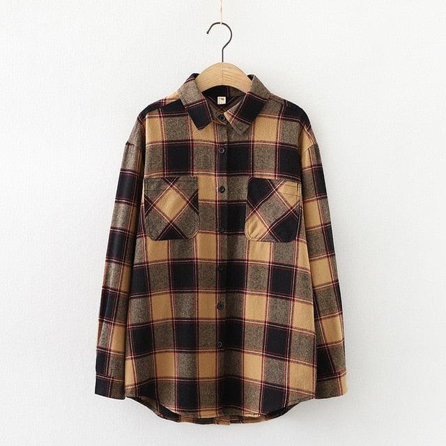 New Arrival Women Blouse -Long Sleeve Plaid Shirt - Turn Down Collar - Button Up (TB4)