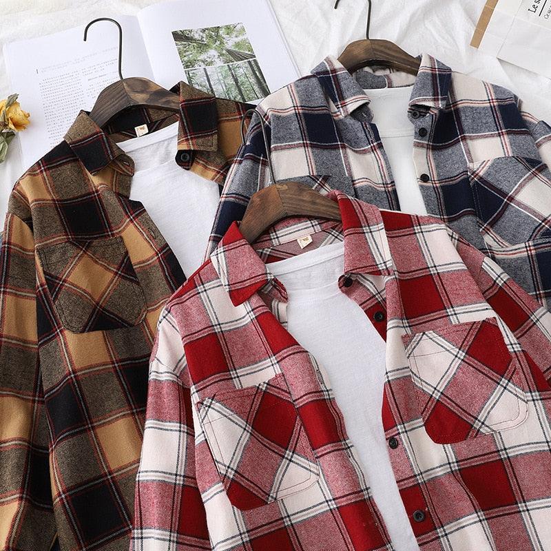 New Arrival Women Blouse -Long Sleeve Plaid Shirt - Turn Down Collar - Button Up (TB4)