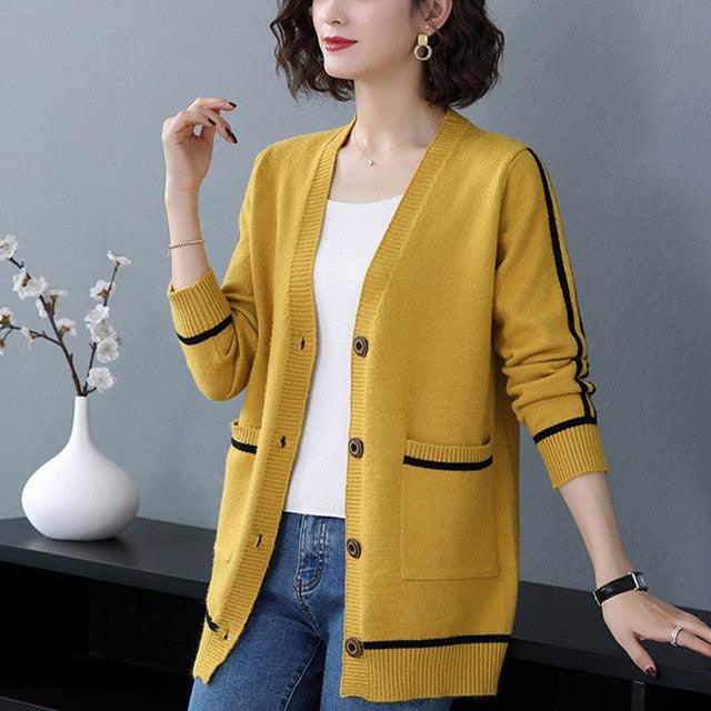 Cute Fashion Women's Cardigan - Casual Autumn V Neck Sweater - Soft Knitted Jacket Coat (TP4)(TB8C)(BCD2)(F20)(F35)