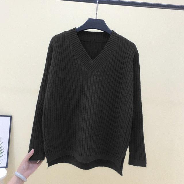 Trending Plus Size New Spring Women's Sweater - Fashion V Neck - Solid Color Tops (TP4)(TB8C)(F20)