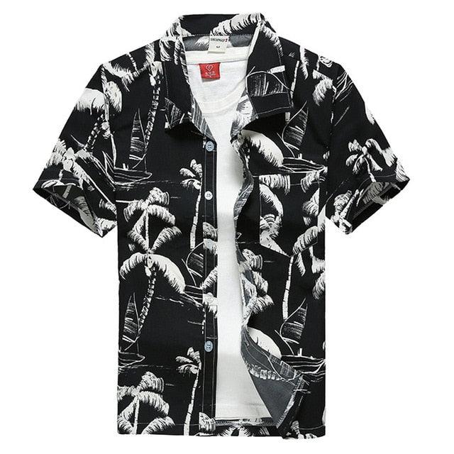 Great Palm Tree Printed Hawaiian Beach Shirt - Men Summer Short Sleeve Holiday Vacation Clothing (TM1)(F8)