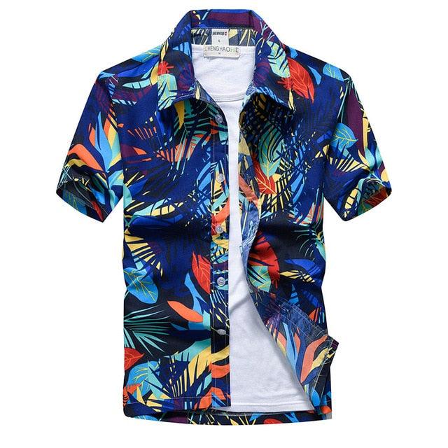 Great Palm Tree Printed Hawaiian Beach Shirt - Men Summer Short Sleeve Holiday Vacation Clothing (TM1)(F8)