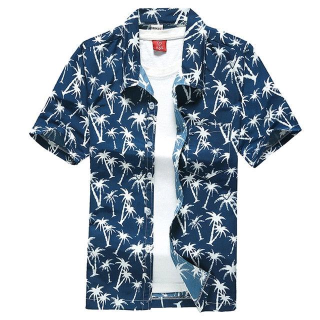 Great Palm Tree Printed Hawaiian Beach Shirt - Men Summer Short Sleeve Holiday Vacation Clothing (TM1)(F8)